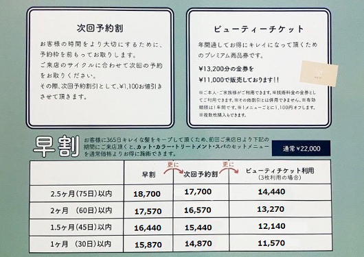 早割りメニュー